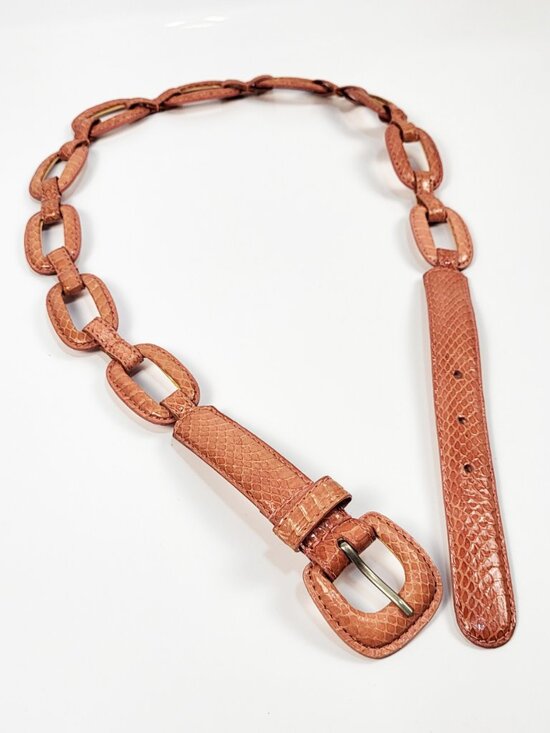 Belt Genuine Snakeskin Salmon Leather Lined Ladies L Unique Rings New Vintage main image 8